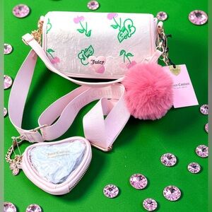 Juicy Couture Retro Cherry 🍒 Shoulder Bag & Crossbody & Heart Coin Pouch & Charm
